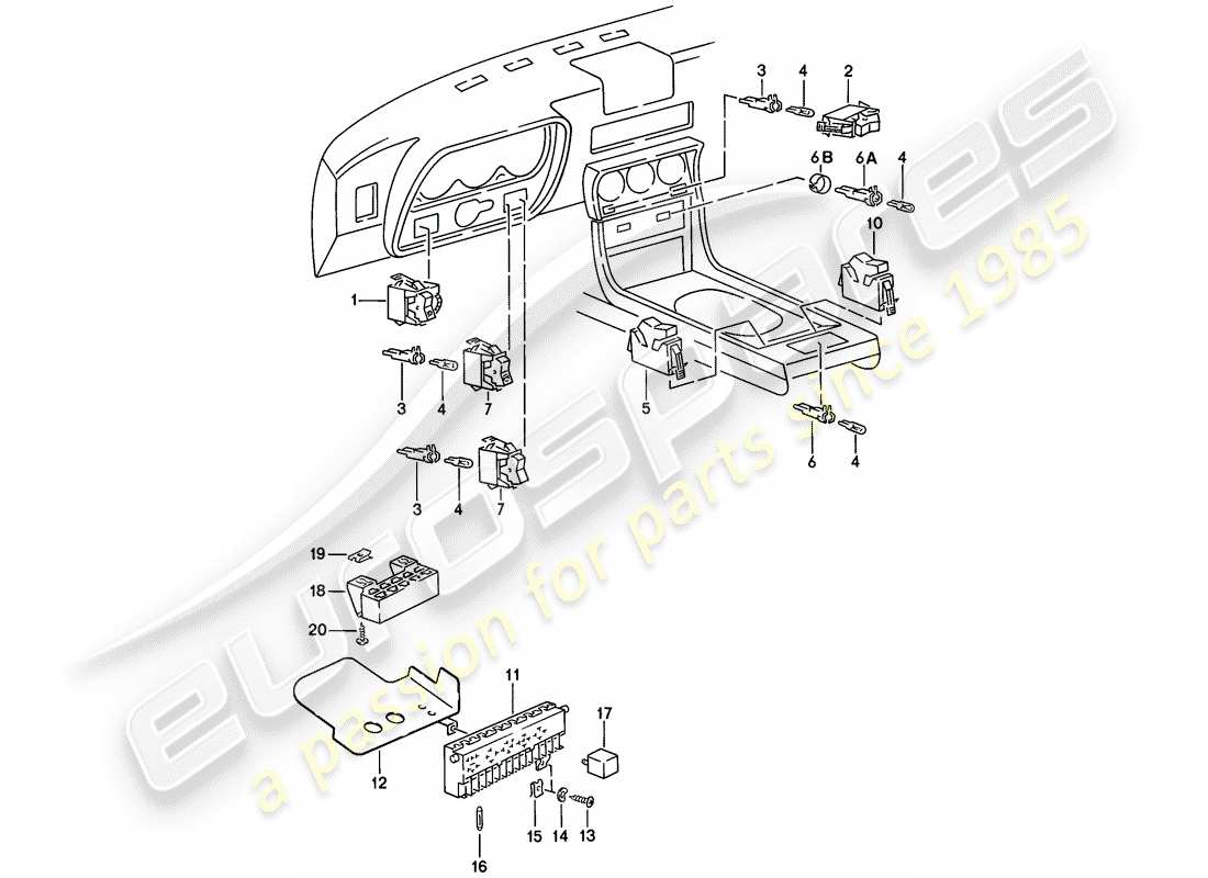 porsche 1979 (924) switch - fuse box - relay parts diagram