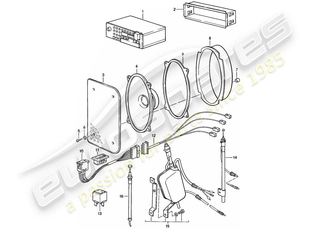 porsche 1988 (924s) radio unit - accessories parts diagram