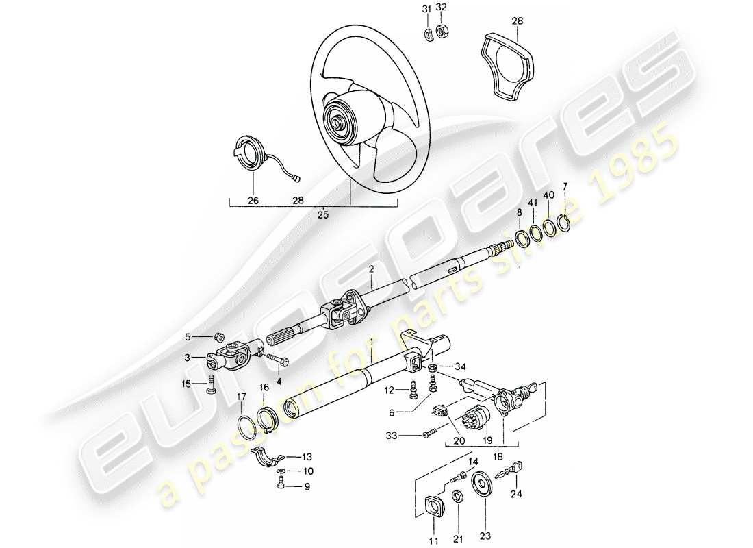 porsche 1997 (993) steering protective pipe - intermediate steering shaft - steering wheels part diagram