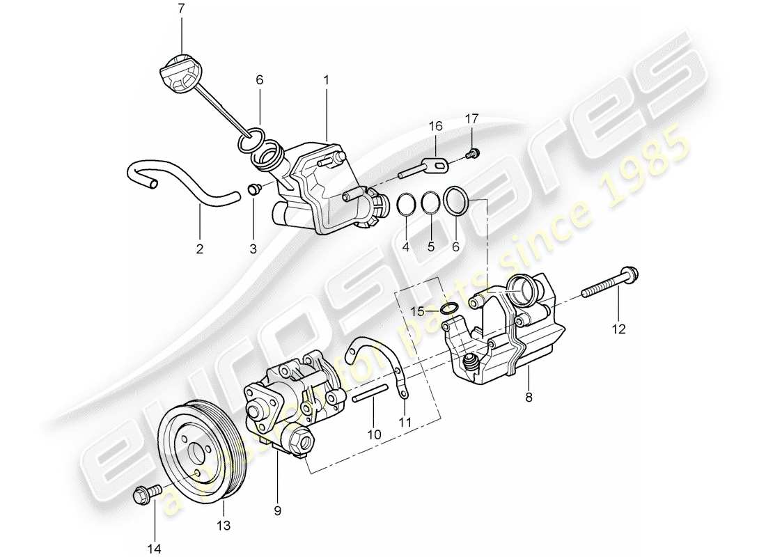 porsche 2000 (996) power steering - power steering pump - for power steering - container part diagram