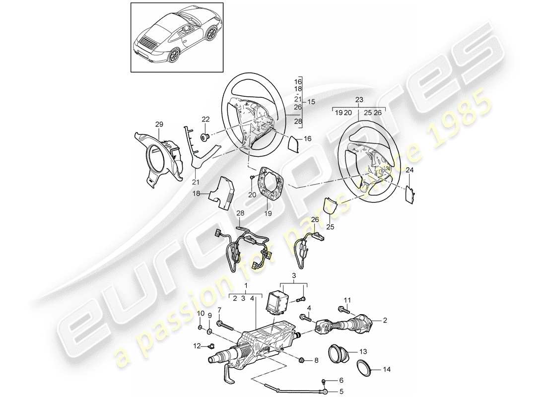 porsche 2010 (997-2) steering protective pipe part diagram
