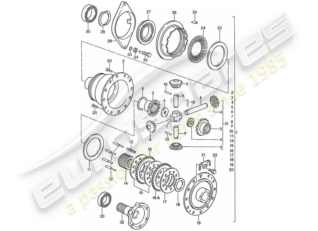 porsche 928 (1991) manual gearbox - porsche - limited slip differential - d - mj 1990>> part diagram