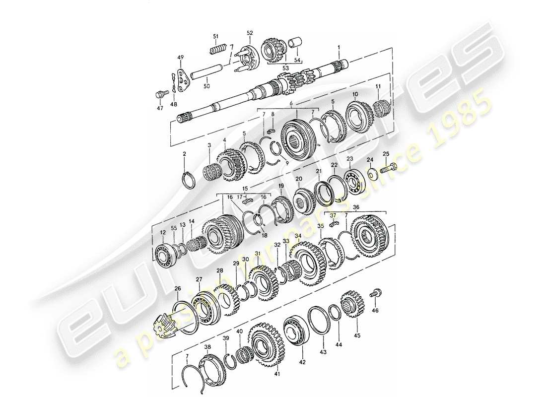 porsche 1989 (944) gears and shafts - for - manual gearbox part diagram