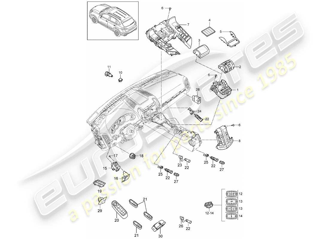 porsche 2014 (cayenne e2 92a) switch part diagram