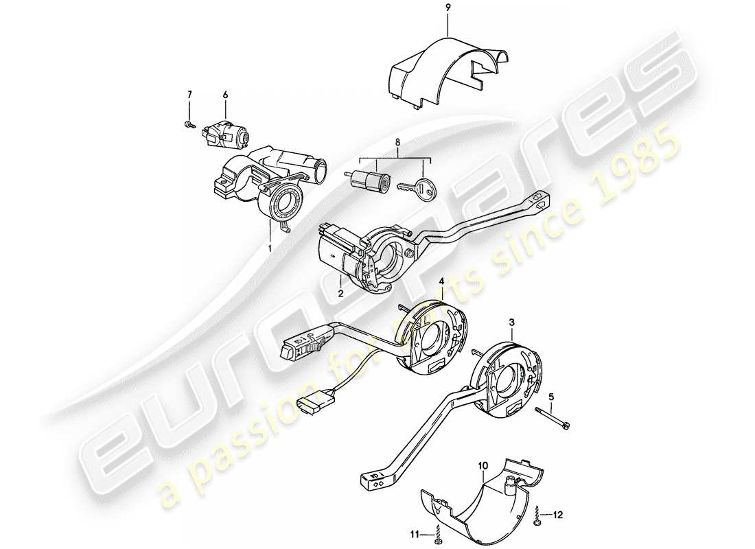 porsche 1986 (924s) steering lock housing - steering column switch part diagram