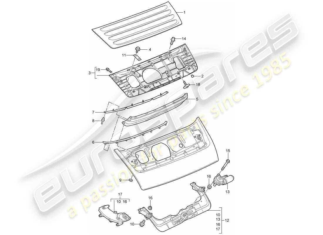 porsche 2012 (997-2) rear spoiler part diagram