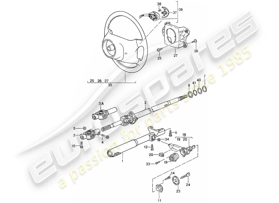porsche 1997 (993) steering protective pipe - intermediate steering shaft - steering wheels part diagram