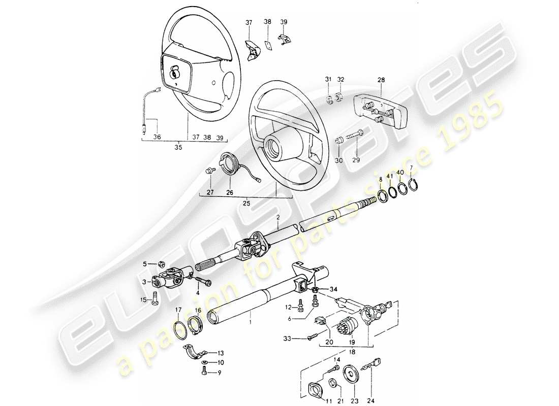 porsche 964 (1992) steering protective pipe - intermediate steering shaft - steering wheels part diagram