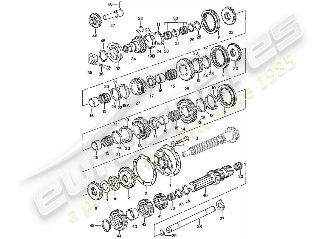 porsche 1985 (928) gears and shafts - manual gearbox - d >> - mj 1984 part diagram