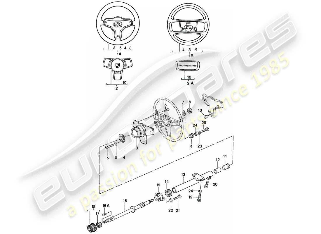 porsche 1986 (924s) steering wheel - steering column part diagram