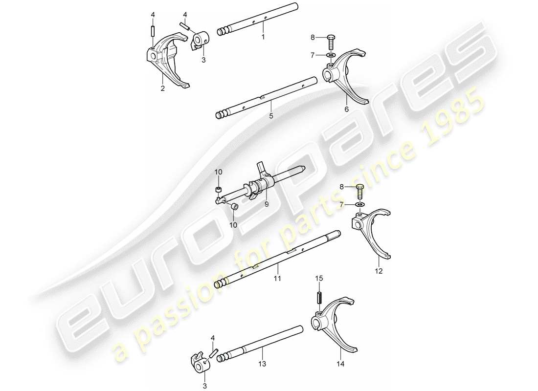 porsche 2004 (996 turbo / gt2) selector shaft part diagram