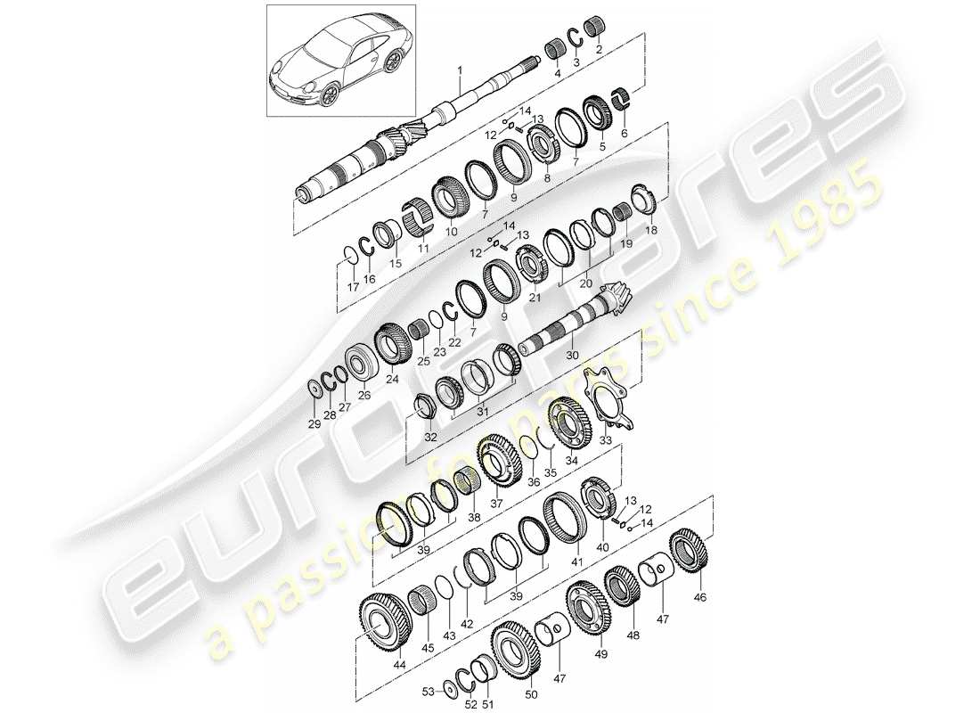 porsche 2010 (997-2) gears and shafts parts diagram