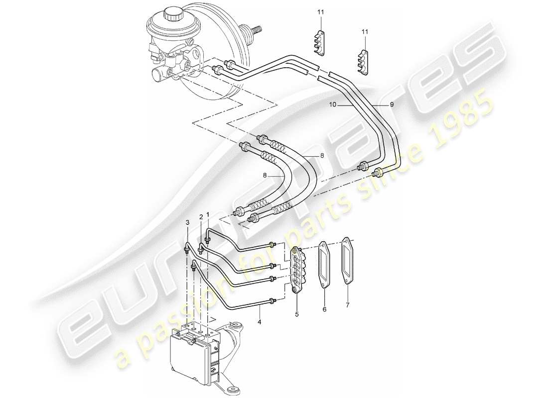 porsche 2008 (997-1) brake lines part diagram