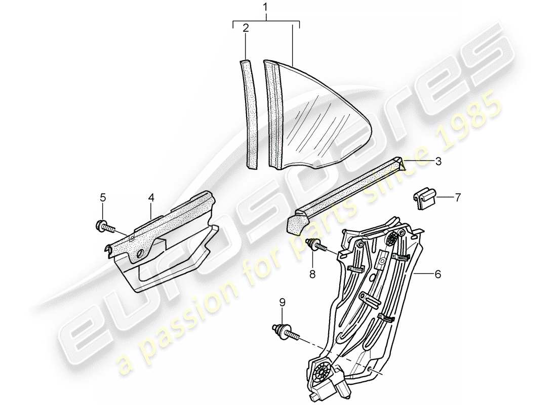 porsche 2008 (997-1) side window part diagram