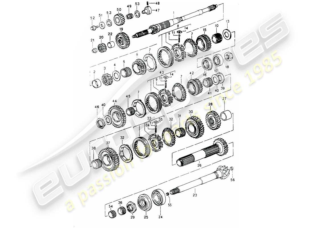 porsche 1994 (964) gears and shafts parts diagram