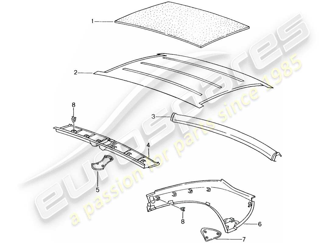 porsche 2001 (986 boxster) hardtop - interior equipment part diagram