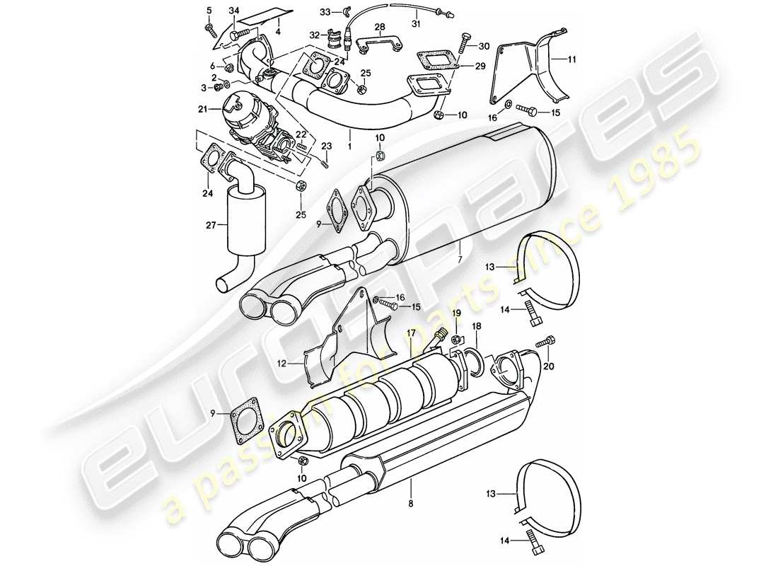 porsche 1989 (911) exhaust system part diagram