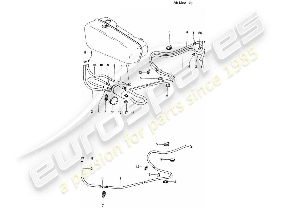 porsche 1971 (914) fuel line - d - mj 1975>> part diagram