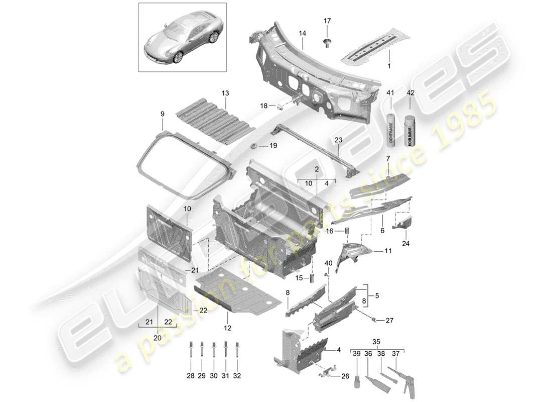 porsche 991 gen. 2 (2017) front end part diagram