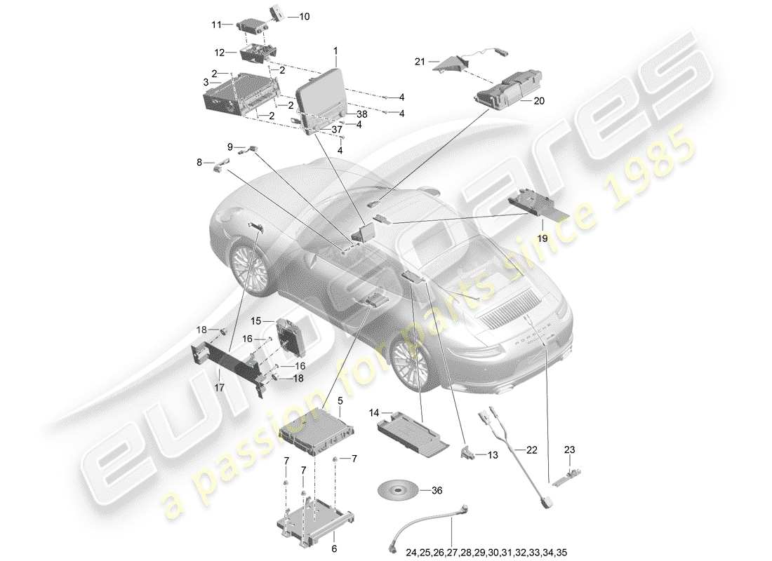 porsche 2017 (991-2) display part diagram