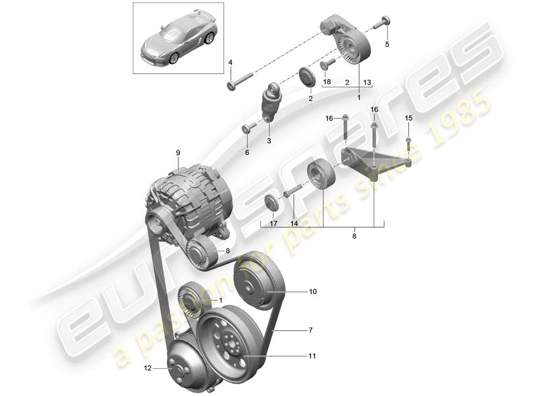 porsche 2016 (981 cayman gt4) belt tensioner part diagram