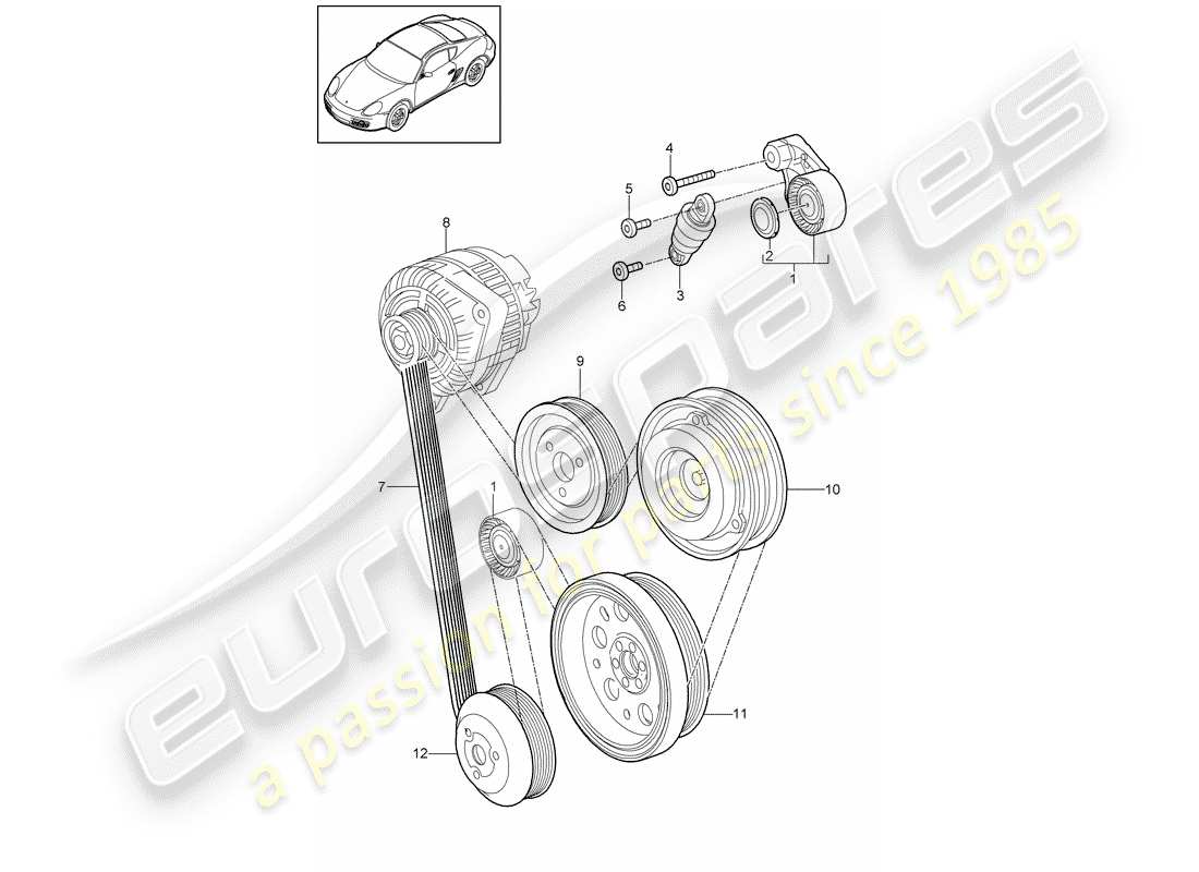 porsche 2012 (987 cayman) belt tensioner part diagram