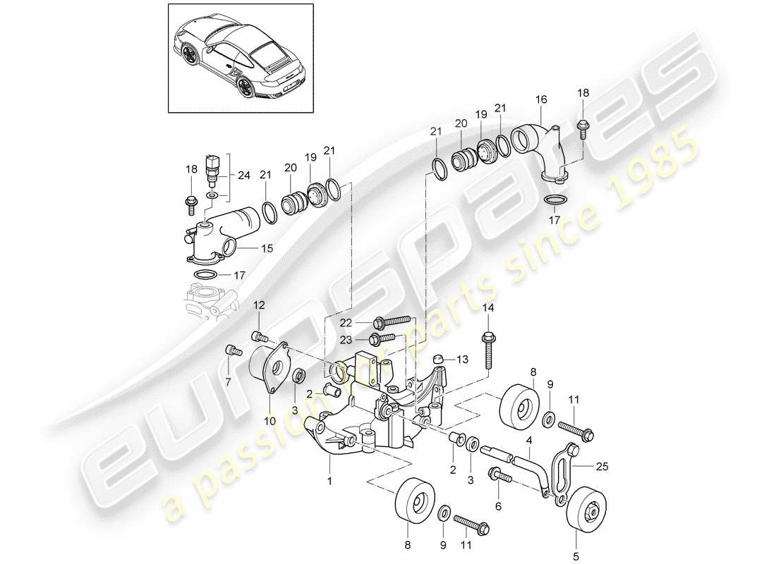 porsche 911 t/gt2rs (2011) belt tensioner part diagram