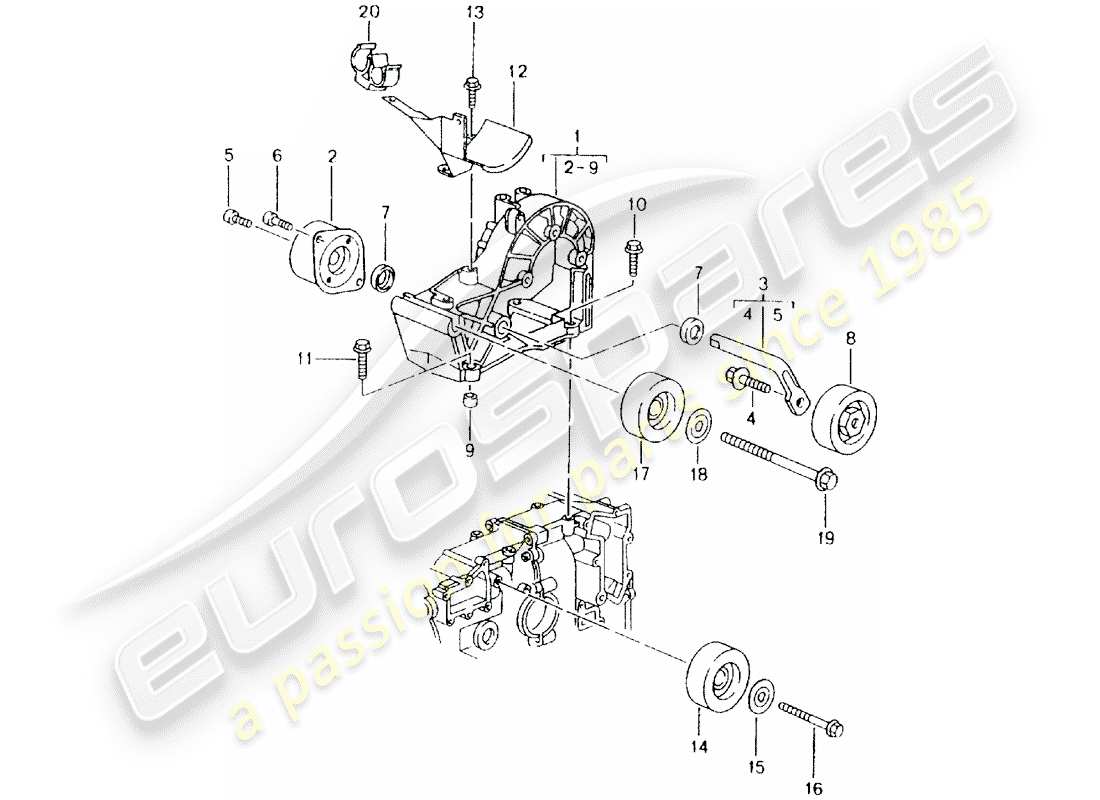 porsche 1998 (986 boxster) belt tensioning damper - relay roller - bracket part diagram