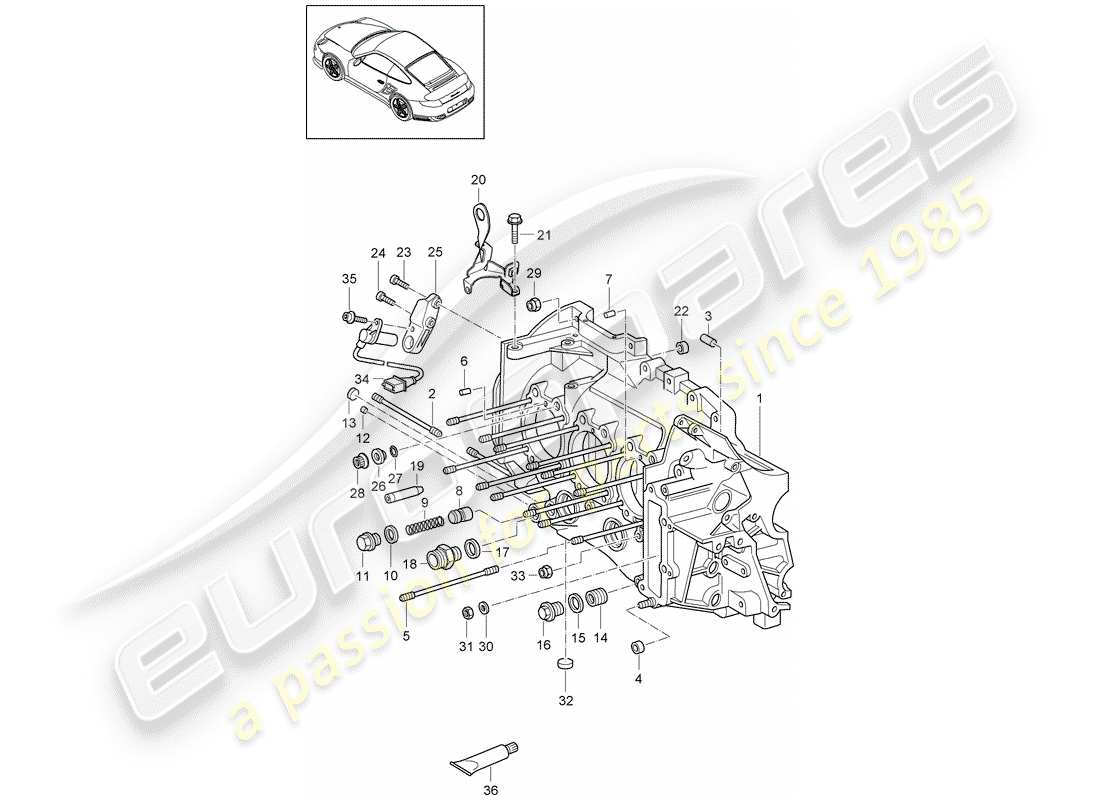 porsche 911 t/gt2rs (2011) crankcase parts diagram
