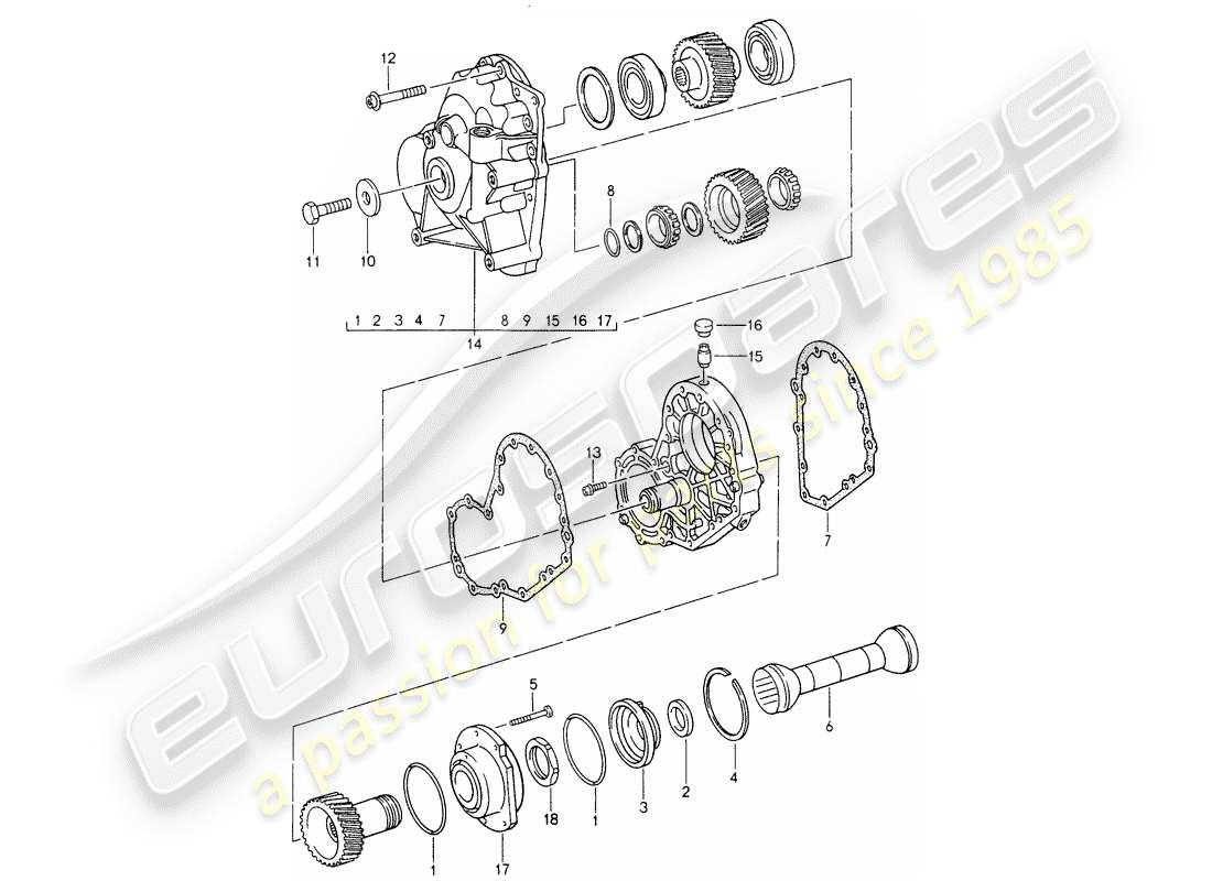 porsche 1998 (993) tiptronic - spur gears - intermediate plate part diagram