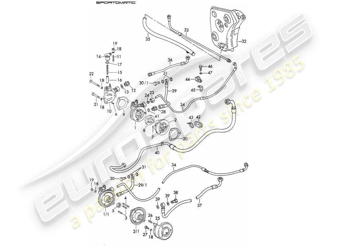 porsche 1970 (911) oil supply - for - torque converter - sportomatic - d - mj 1972>> - mj 1972 part diagram