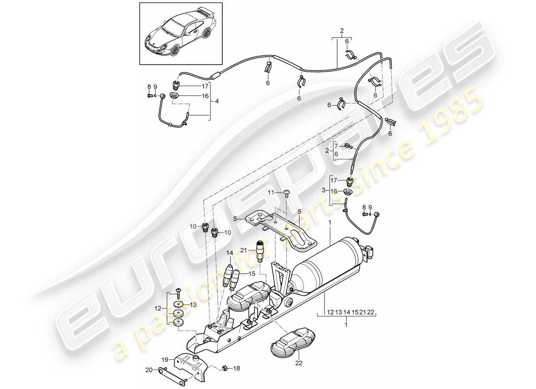 porsche 2010 (997-2 gt3) self levelling system parts diagram