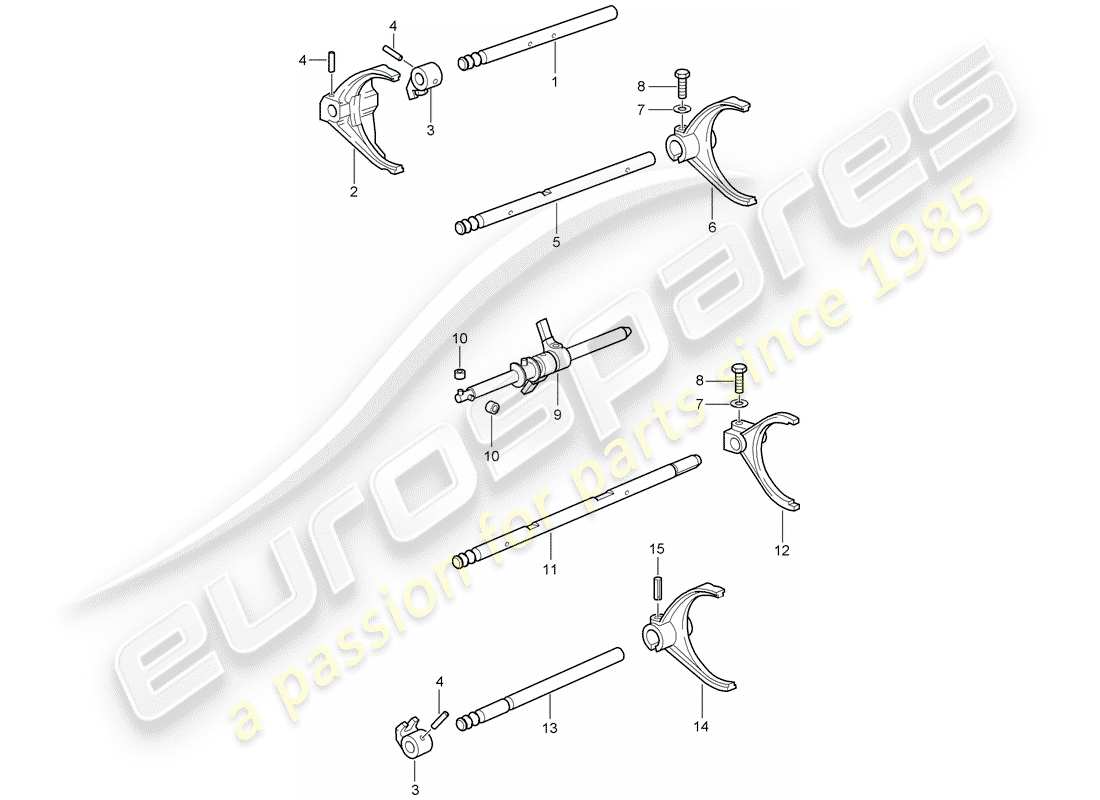 porsche 2011 (997-2 gt3) selector shaft parts diagram