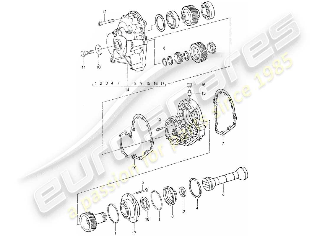 porsche 964 (1993) tiptronic - spur gears - intermediate plate part diagram