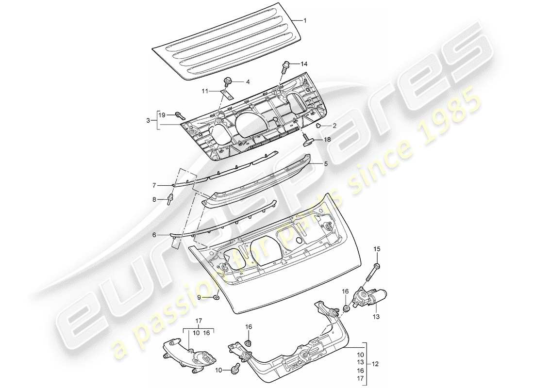 porsche 2007 (997-1) rear spoiler part diagram