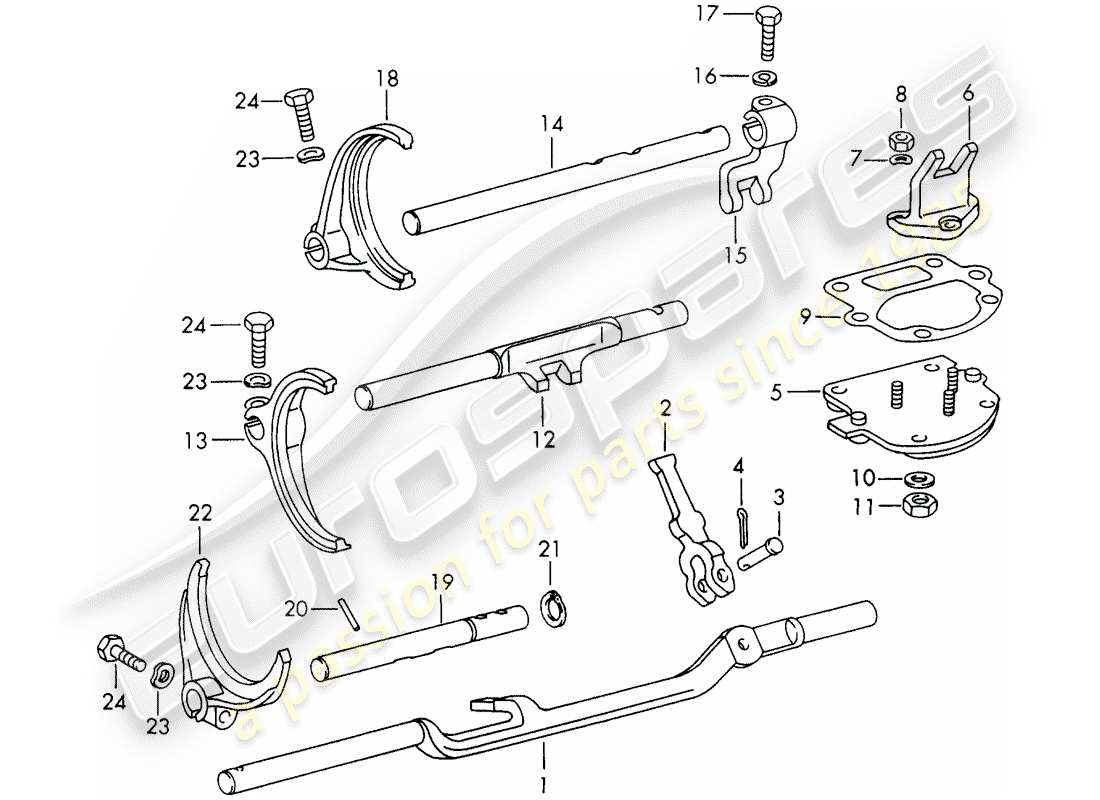 porsche 1970 (911) shift rods - shift forks - d - mj 1972>> part diagram