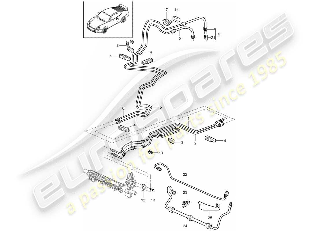 porsche 2007 (997-1 gt3) power steering part diagram