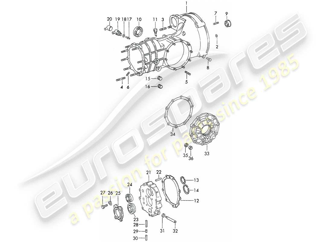 porsche 1971 (911) replacement transmission - transmission case - chilled casting - d >> - mj 1970 part diagram