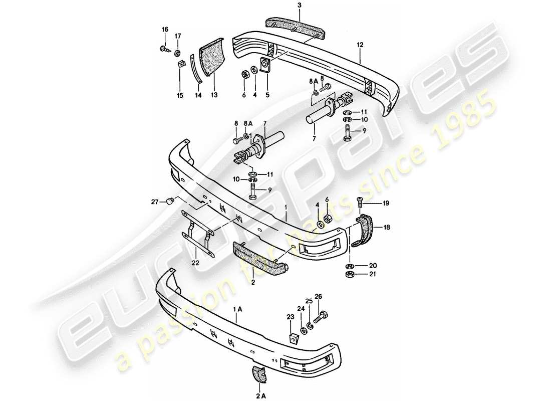 porsche 1982 (924) bumper - with: - buffer part diagram