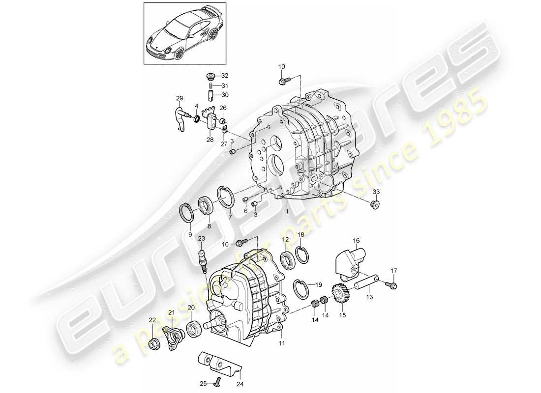 porsche 2008 (997-1 turbo / gt2) gear housing parts diagram