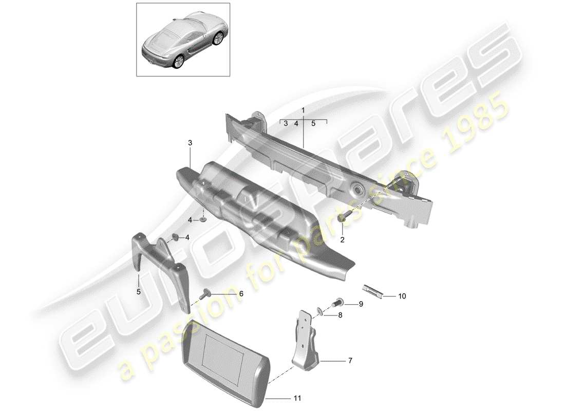 porsche 2016 (981 cayman) bumper bracket part diagram