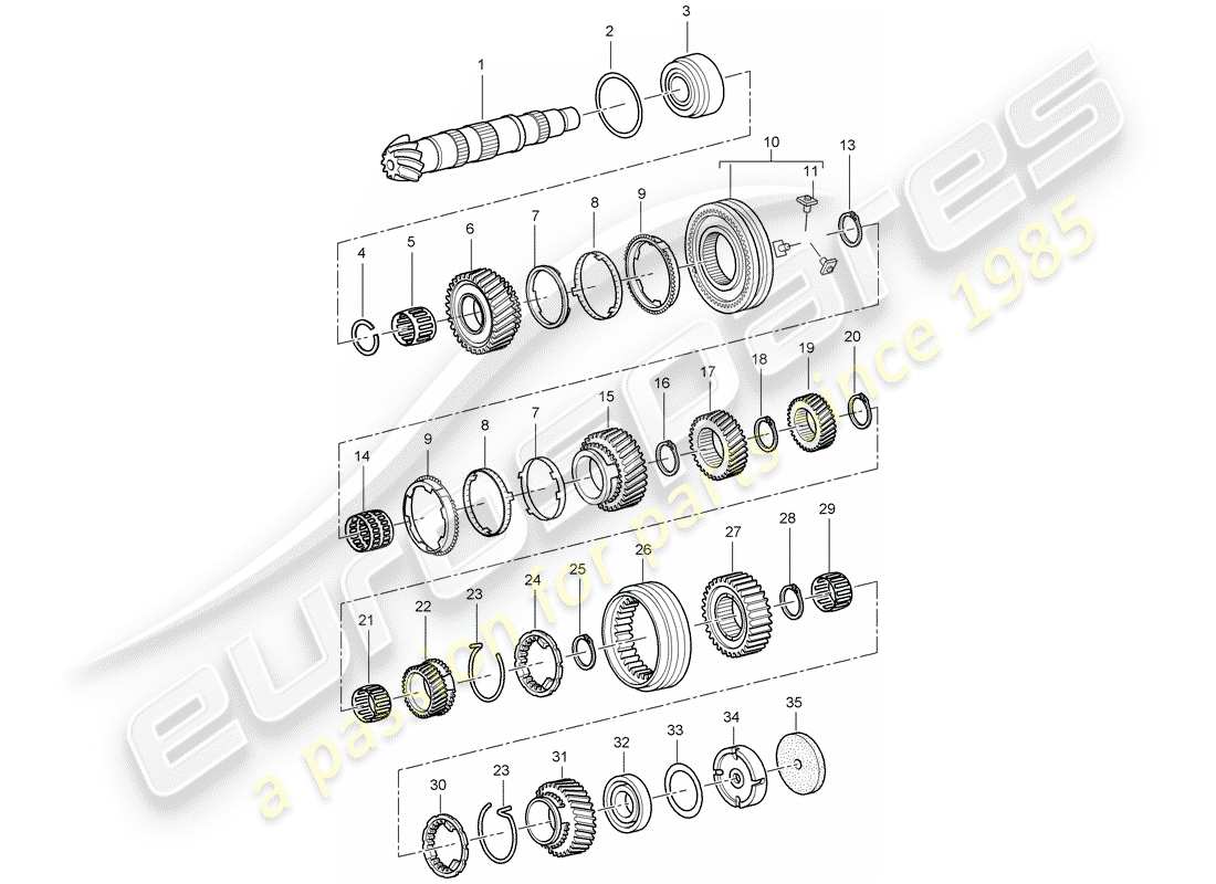 porsche 2006 (987 boxster) gears and shafts part diagram