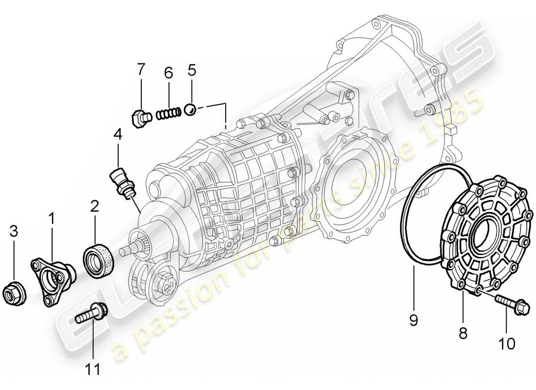 porsche 2001 (996 turbo / gt2) gear housing - transmission cover part diagram