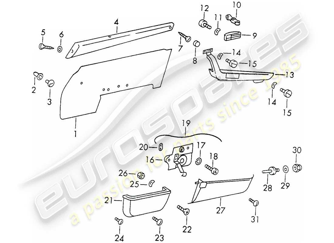 porsche 1971 (911) interior equipment - doors part diagram