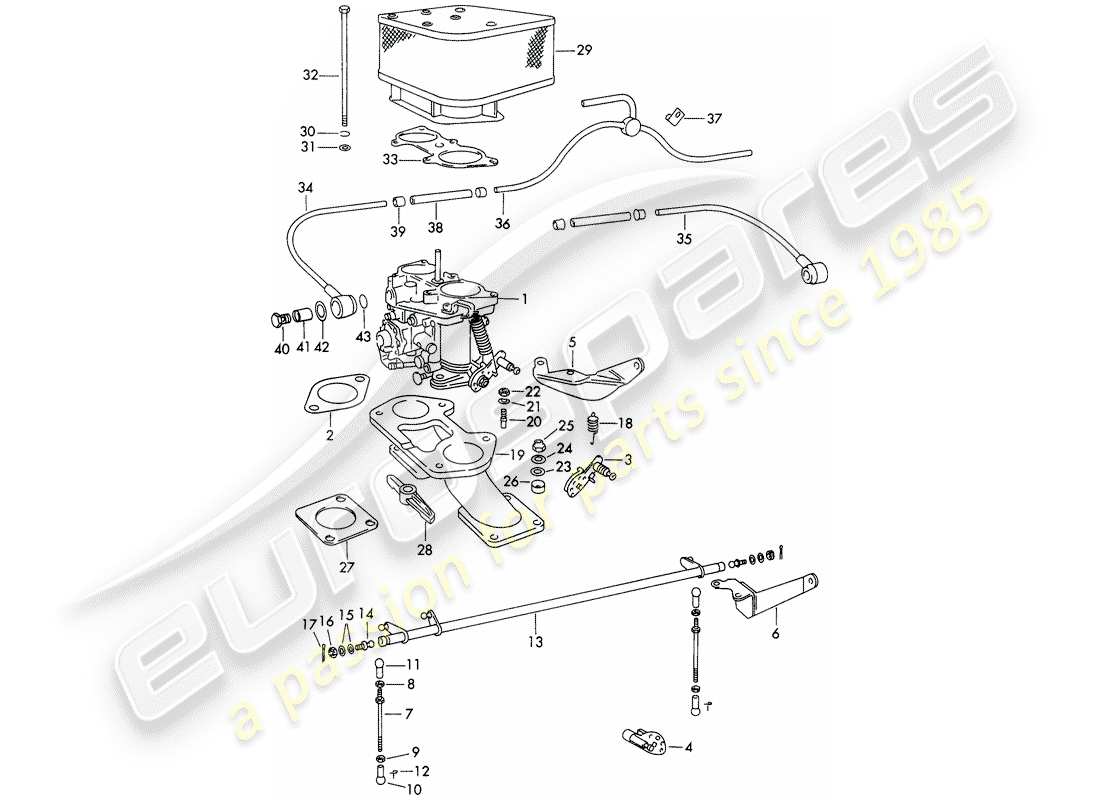 porsche 1963 (356b/356c) carburetor - and - fuel supply line part diagram