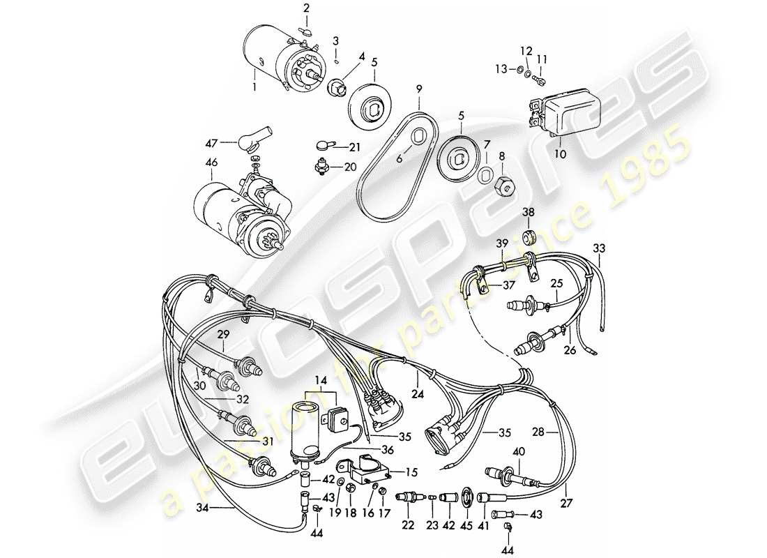 porsche 1961 (356b/356c) electrical equipment - engine part diagram