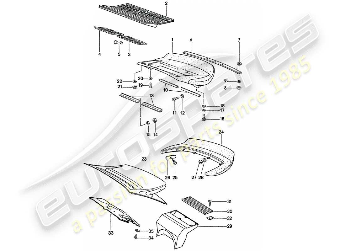 porsche 1975 (911) rear spoiler part diagram