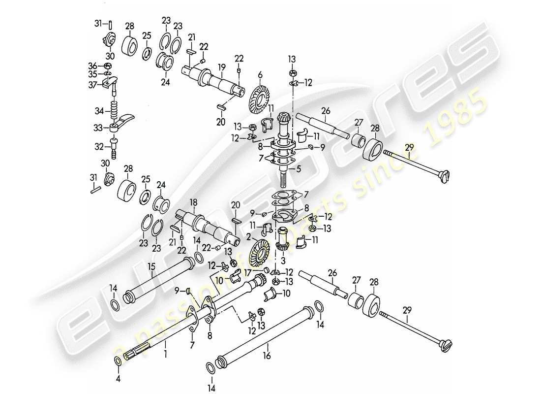 porsche 1954 (356/356a) valve control - m 90 501 >> 91 000 part diagram