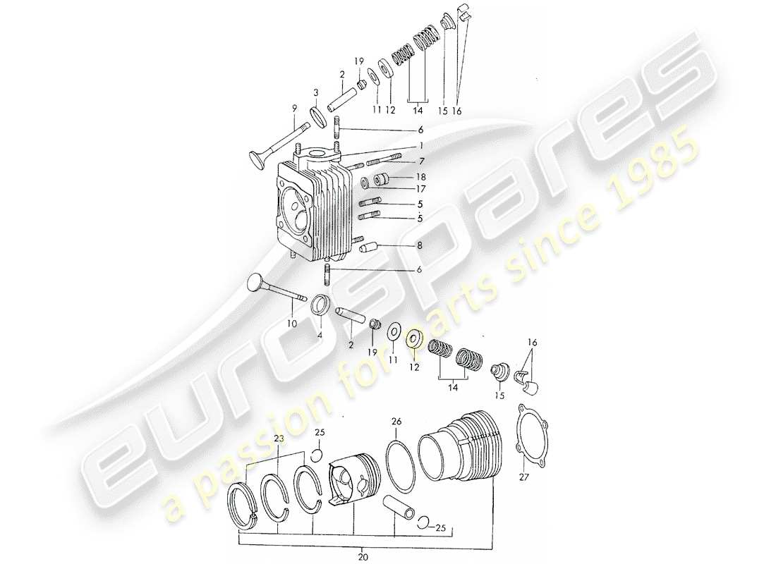 porsche 1971 (911) cylinder head - cylinder with pistons - d >> - mj 1971 part diagram