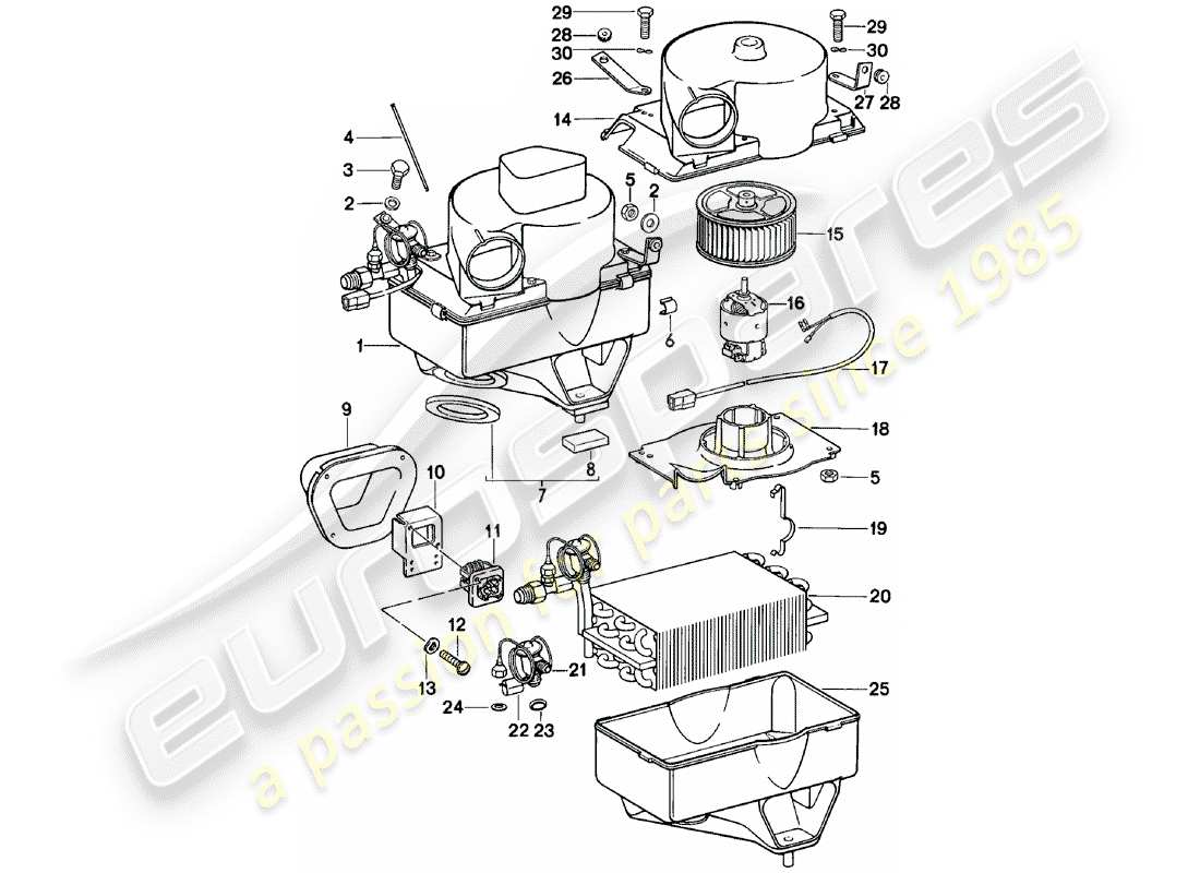 porsche 1981 (911) air conditioner - evaporator housing - single parts part diagram